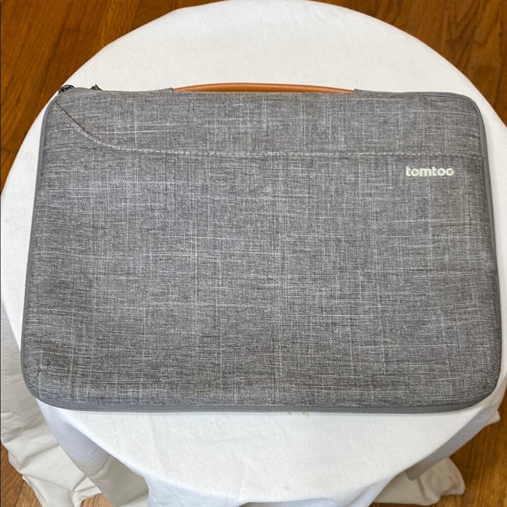 Tomtoc Gray 12” Inside Laptop Sleeve Case Orange Fastener External Zip & Pocket